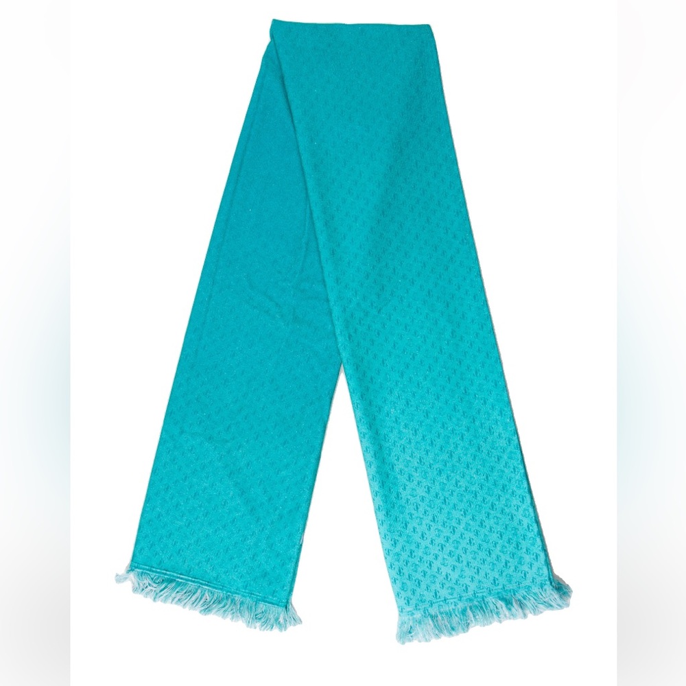 JIMMY CHOO Aqua Blue JC Monogram Print Cotton Beach TOWEL Terry 70 x 36.75 inch